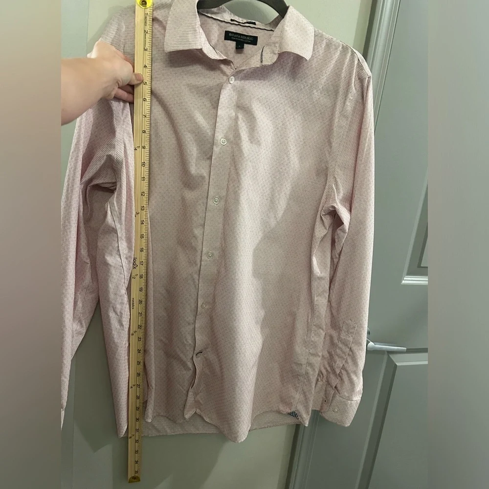 Banana Republic Non-Iron Button Down Shirt Standard Fit Mens Large Pink White